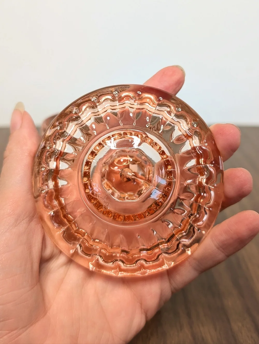 Vintage Windsor Pattern By Indiana Peachy Rose Pink Glass Honey Jam Jar With Lid